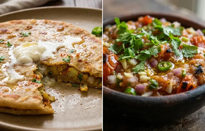 Aloo Paratha with Tomato Chokha