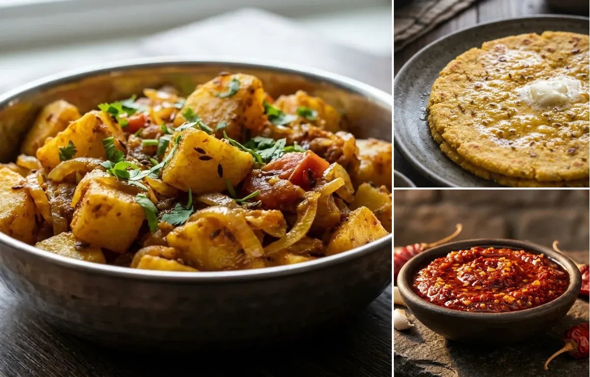Aloo Pyaaz ki Sabzi with Makki di Roti and Lehsun Chutney