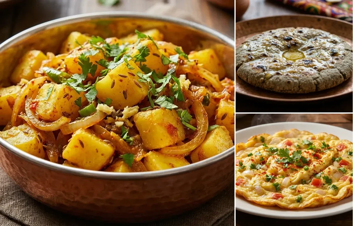 Aloo Pyaz ki Sabzi with Bajra Roti and Masala Omelette