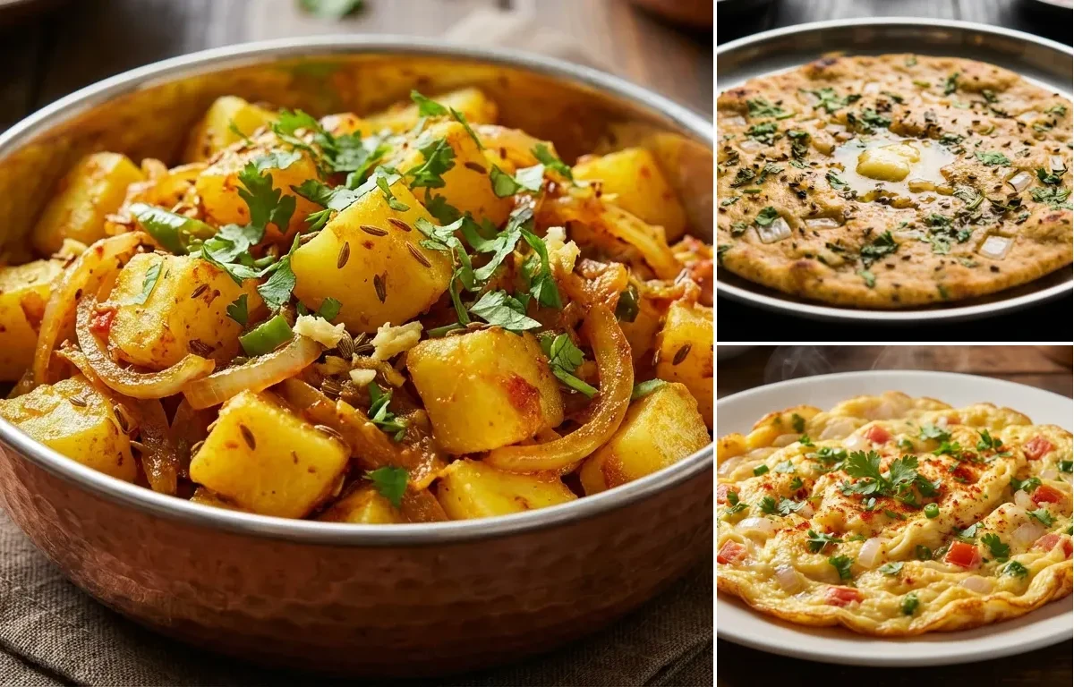 Aloo Pyaz ki Sabzi with Missi Roti and Masala Omelette