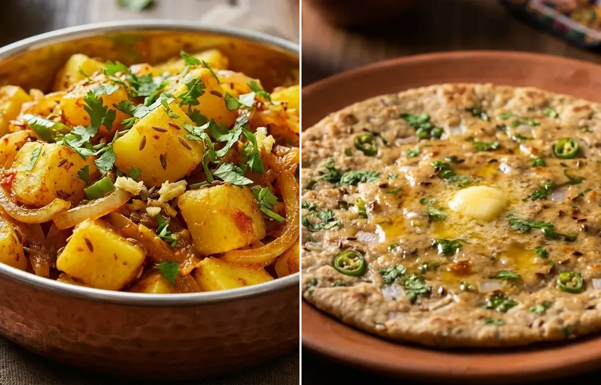 Aloo Pyaz ki Sabzi with Bejar ki Roti