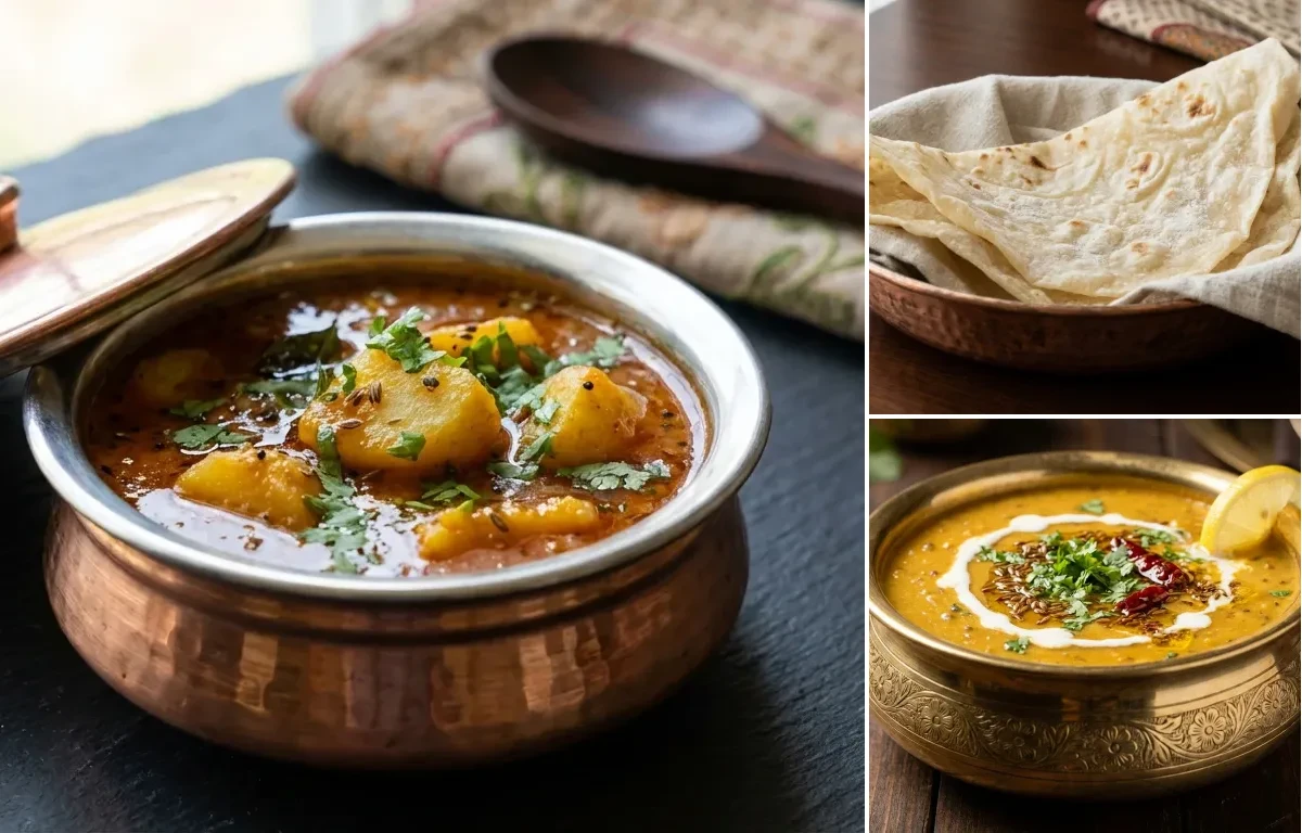 Aloo Salan with Roomali Roti and Dal Sultani