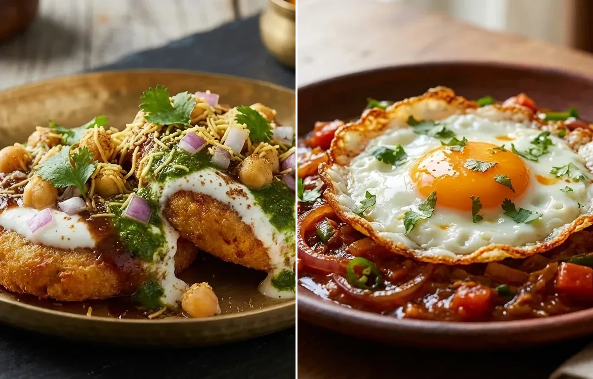 Aloo Tikki Chaat with Masala Fried Egg