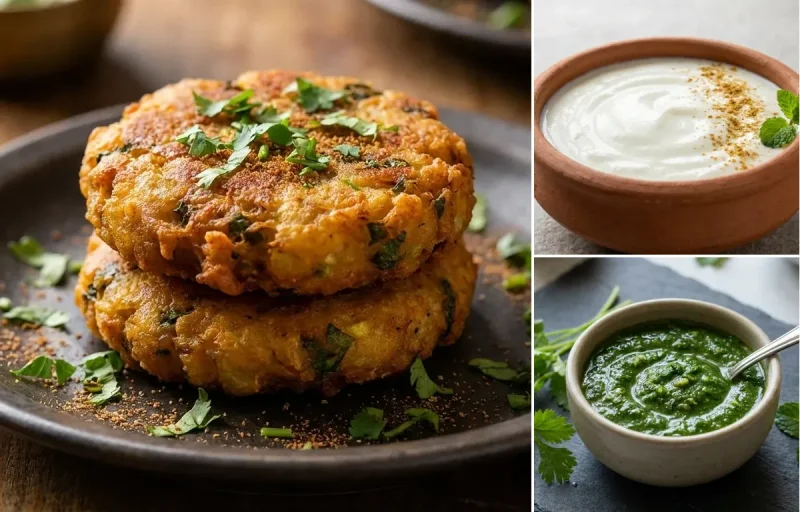 Aloo Tikki with Dahi and Coriander Mint Chutney