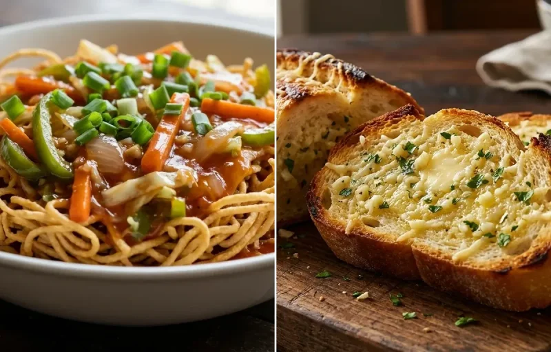American Chop Suey with Garlic Bread
