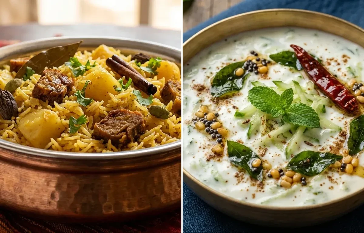 Amritsari Aloo Wadi Pulao with Raita