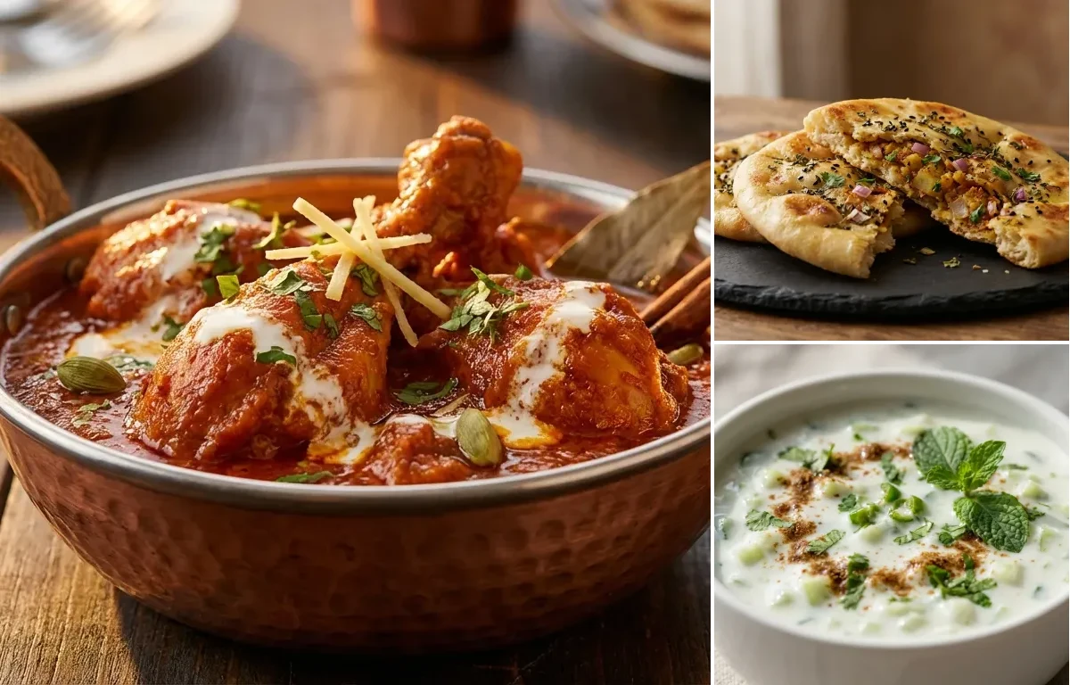 Amritsari Chicken Masala with Amritsari Kulcha and Cucumber Raita