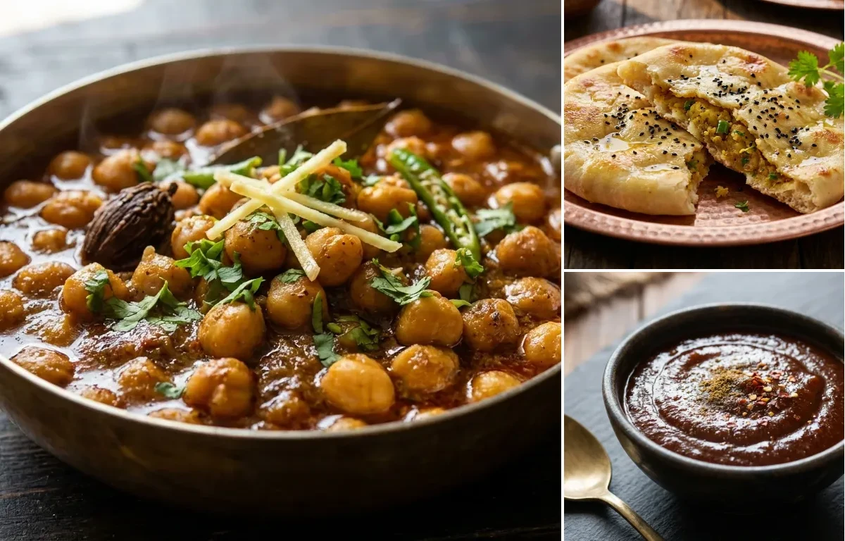 Amritsari Chole with Aloo Stuffed Kulcha and Tamarind Chutney
