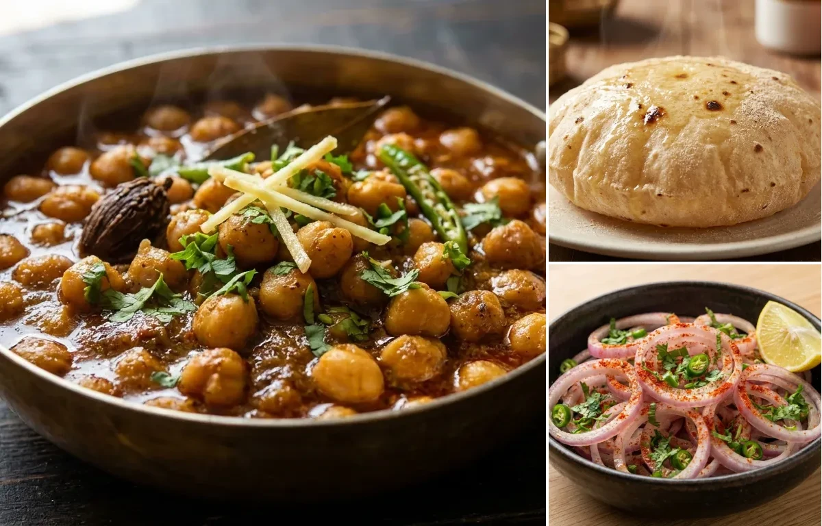 Amritsari Chole with Phulka and Laccha Onion Salad