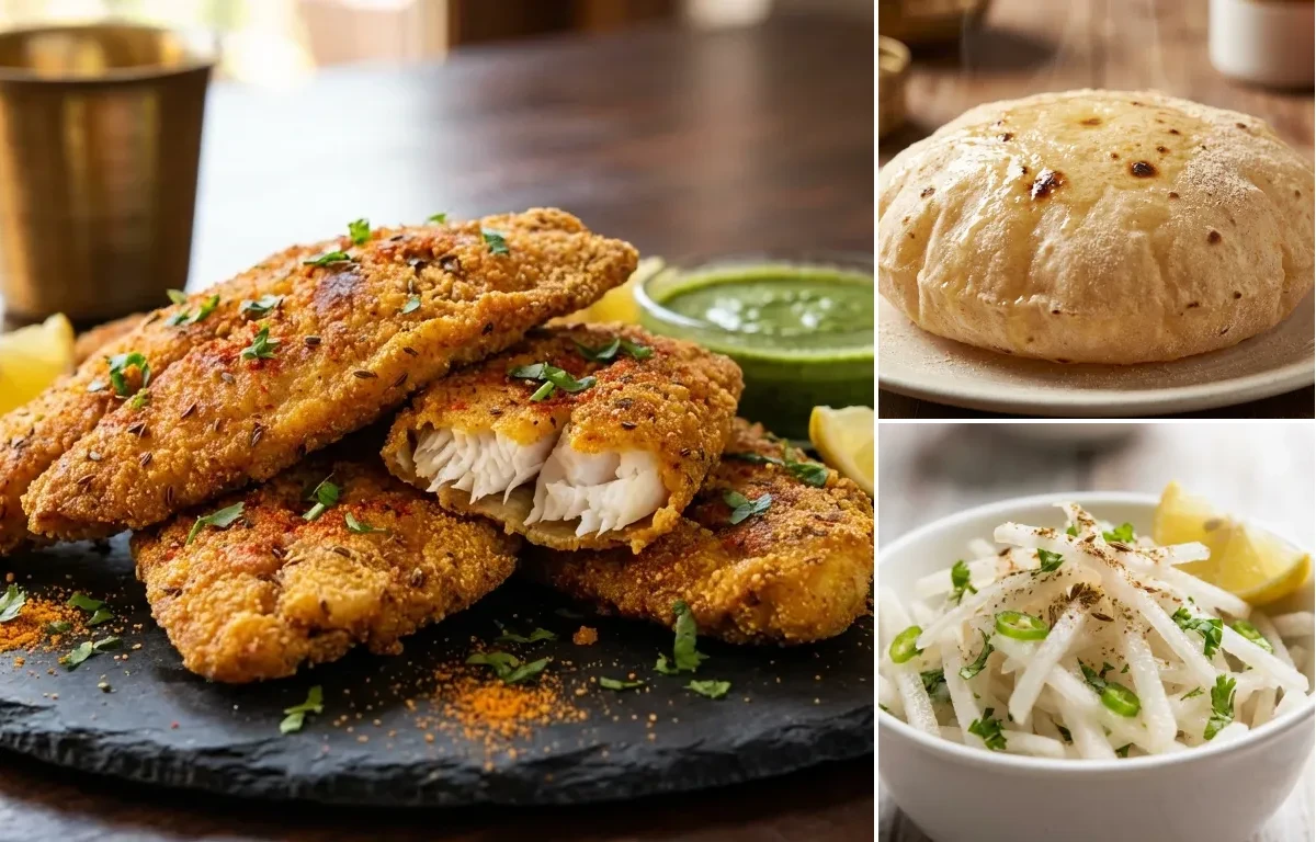 Amritsari Fish Fry with Phulka and Mooli ka Laccha