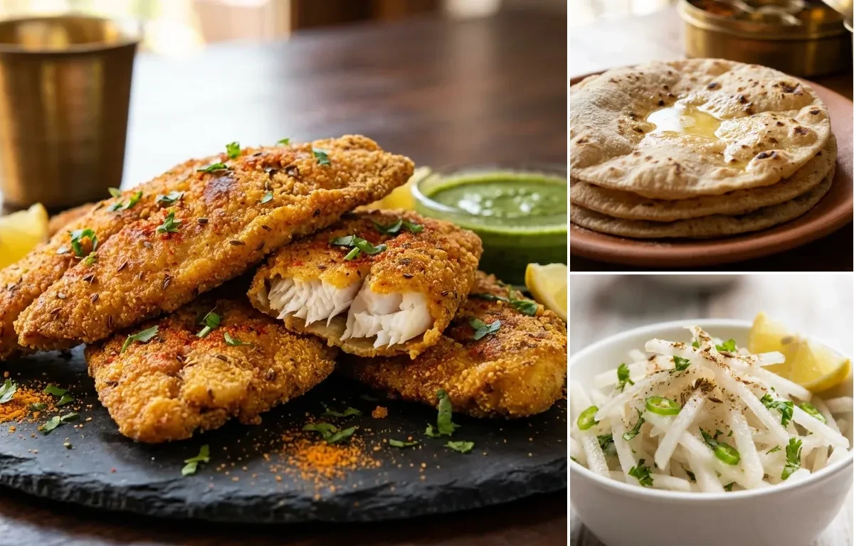 Amritsari Fish Fry with Roti and Mooli ka Laccha