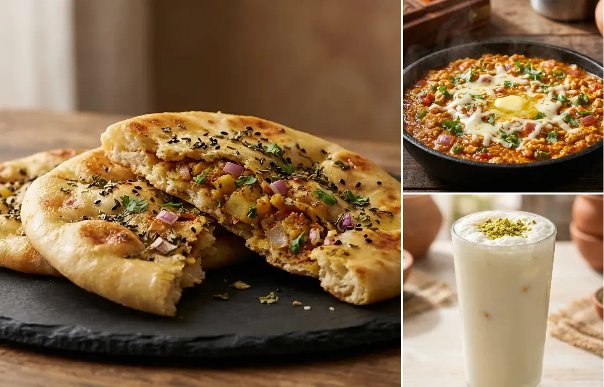 Amritsari Kulcha with Anda Ghotala and Sweet Lassi