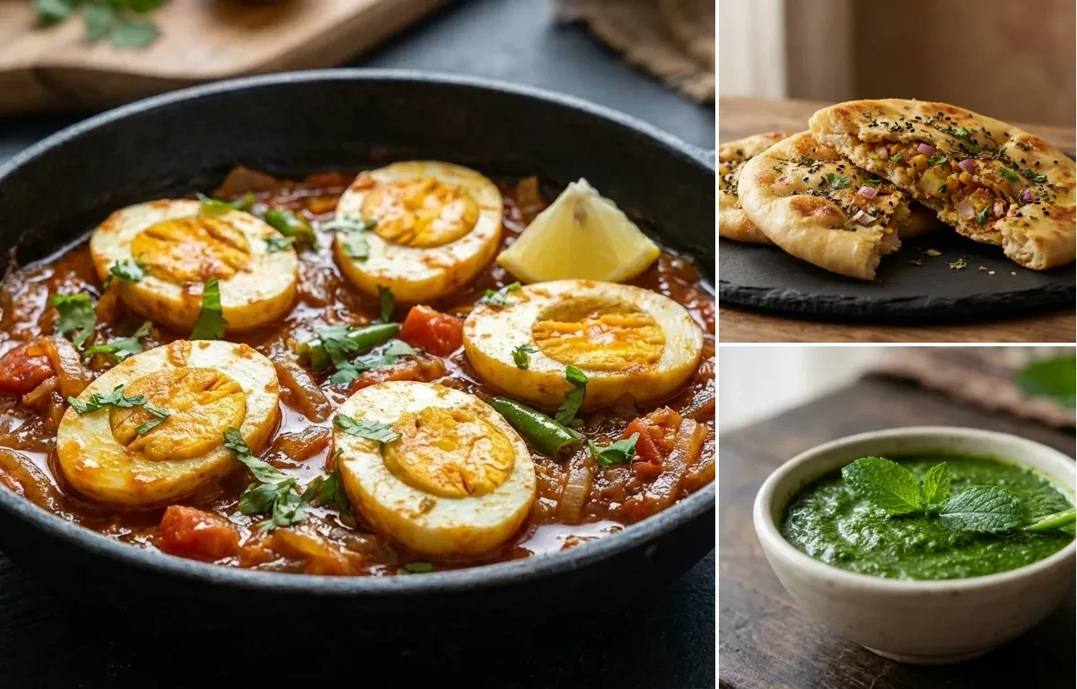 Amritsari Tawa Egg Masala with Amritsari Kulcha and Mint Chutney