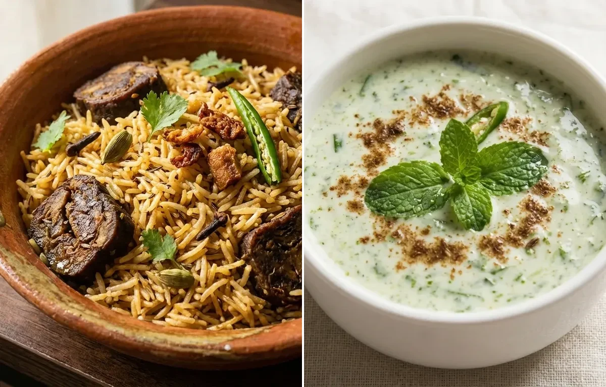 Amritsari Wadi Pulao with Mint Raita