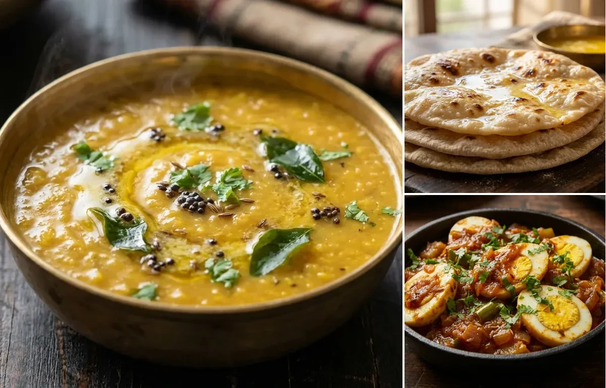 Amti Dal with Chapati and Masala Egg Fry