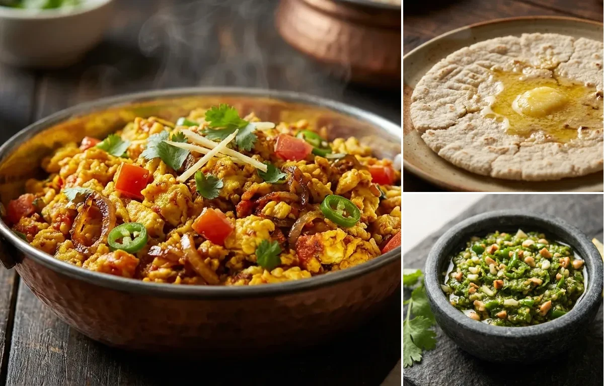 Anda Bhurji with Jowar Bhakri and Green Chili Thecha