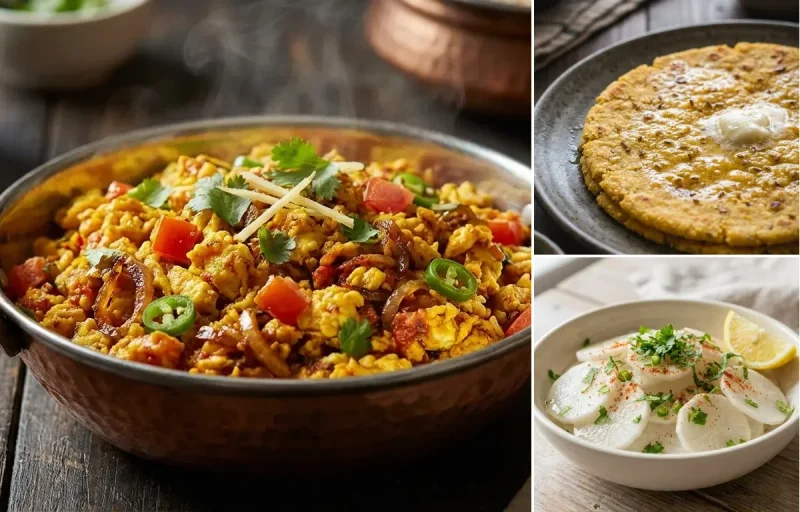 Anda Bhurji with Makki di Roti and Mooli Salad