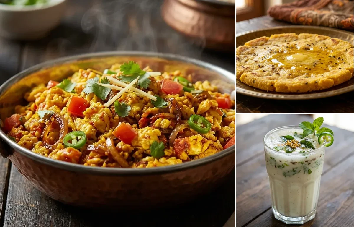 Anda Bhurji with Makki ki Roti and Masala Chaas