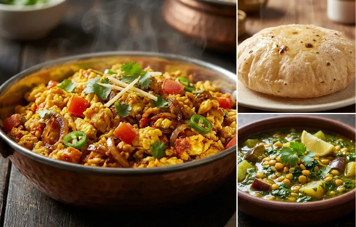 Anda Bhurji with Phulka and Sai Bhaji