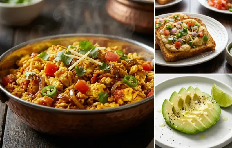 Anda Bhurji with Suji Toast and Avocado Slices