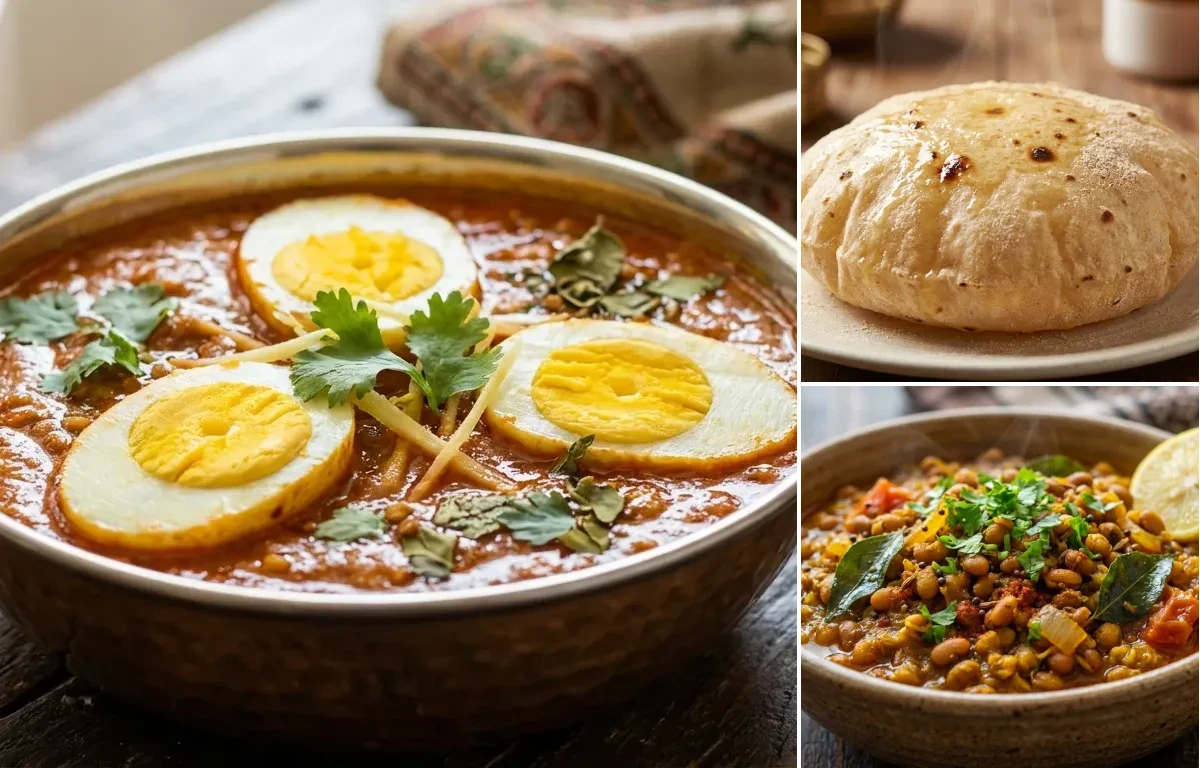 Anda Curry with Phulka and Matki Usal