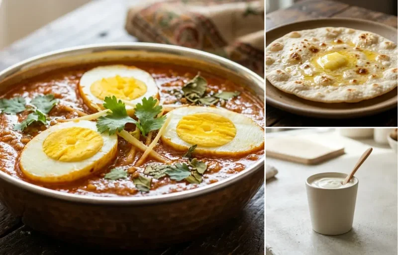 Anda Curry with Jowar Roti and Plain Yogurt Cup