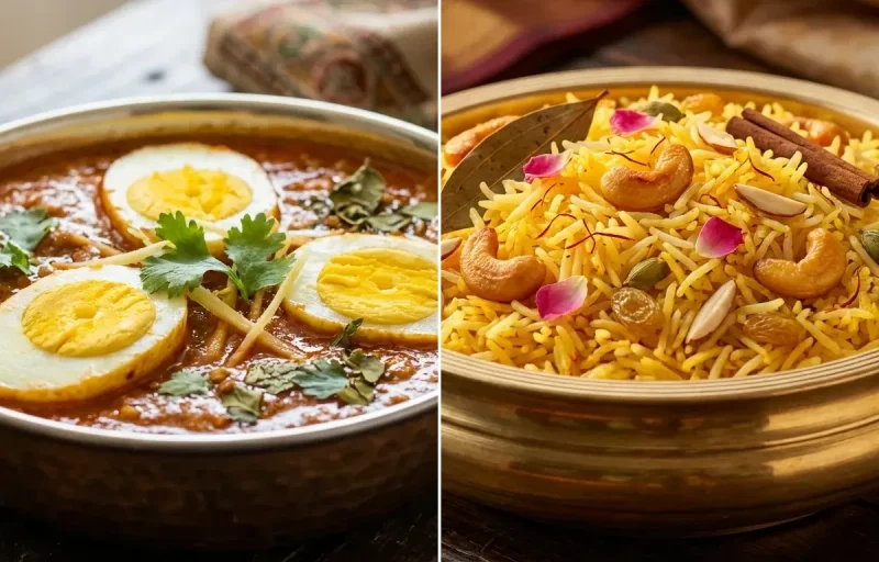 Anda Curry with Kesar Pulao