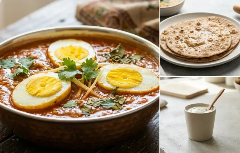 Anda Curry with No-Salt Whole Wheat Roti and Plain Yogurt Cup