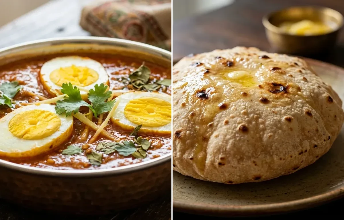 Anda Curry with Phulka and Spiced Buttermilk