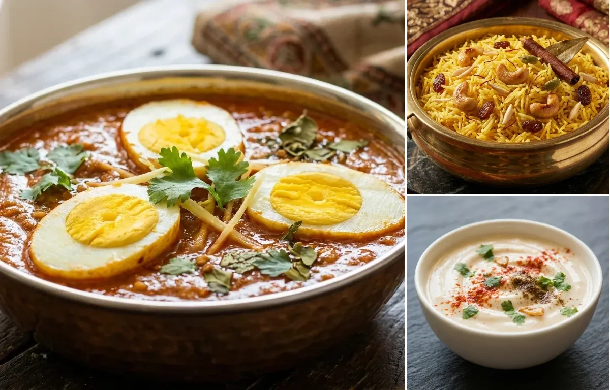 Anda Curry with Zaafrani Pulao and Burani Raita