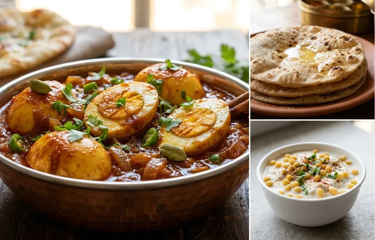 Anda Do Pyaza with Roti and Boondi Raita