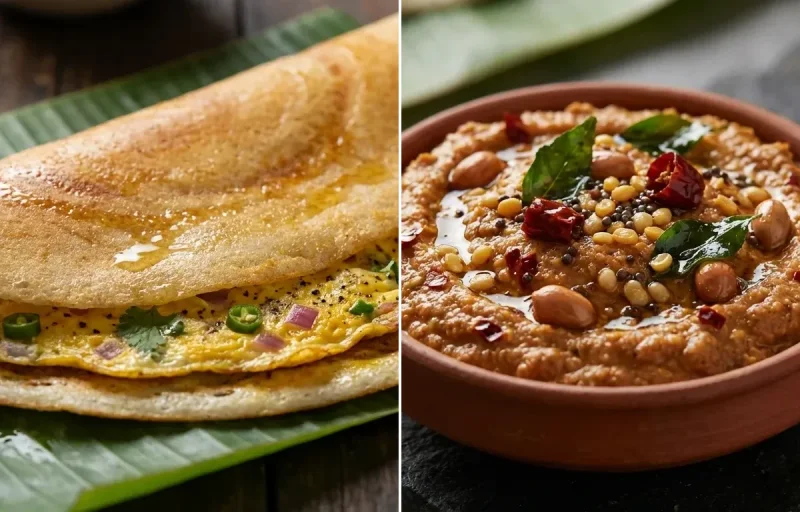 Anda Dosa with Peanut Chutney
