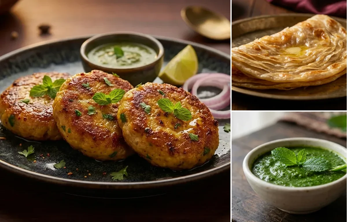 Anda Galouti Kebab with Warqi Paratha and Mint Chutney