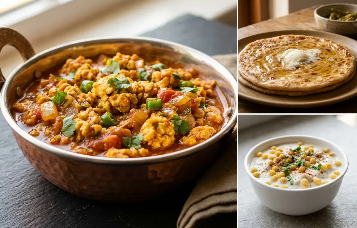 Anda Keema with Paratha and Boondi Raita