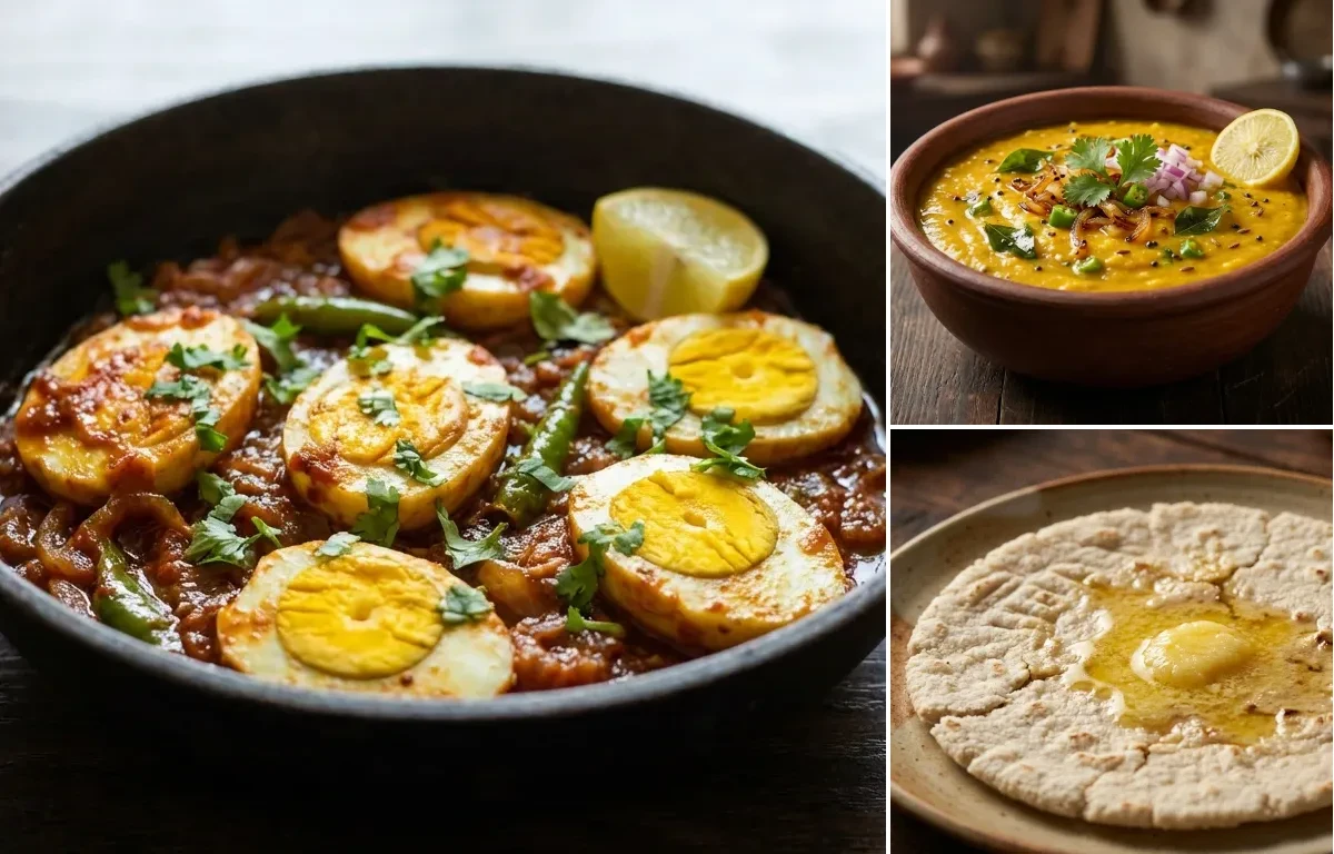 Anda Masala Fry with Pithla and Jowar Bhakri
