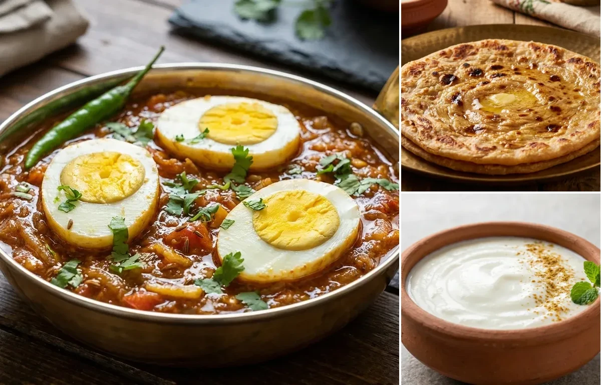 Anda Masala with Tawa Paratha and Dahi