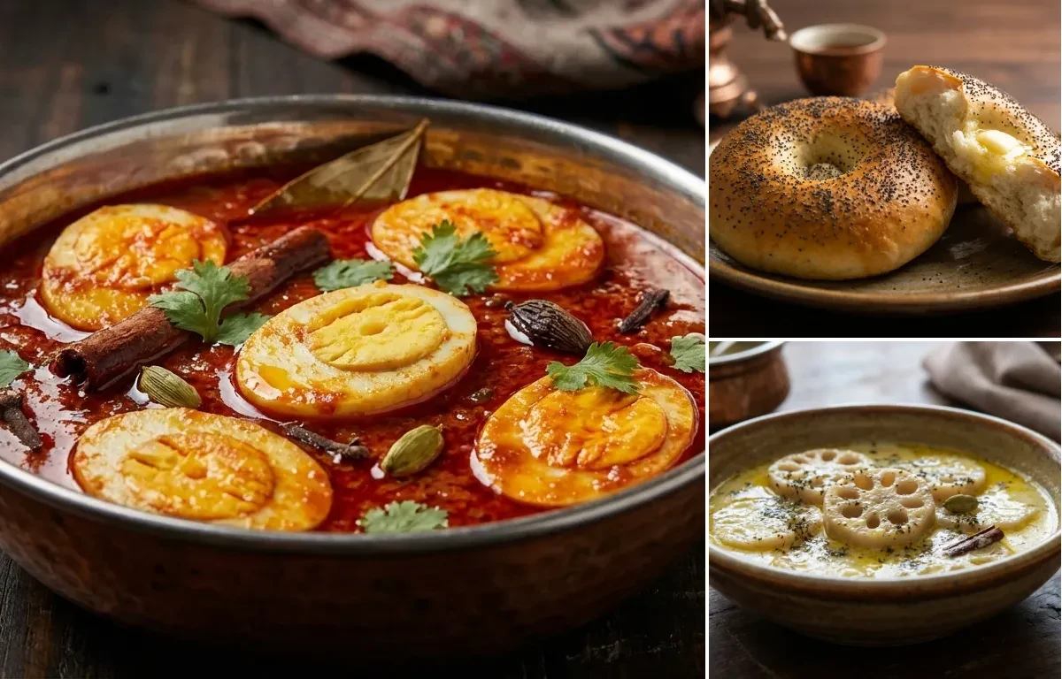 Anda Rogan Josh with Kashmiri Girda and Nadru Yakhni