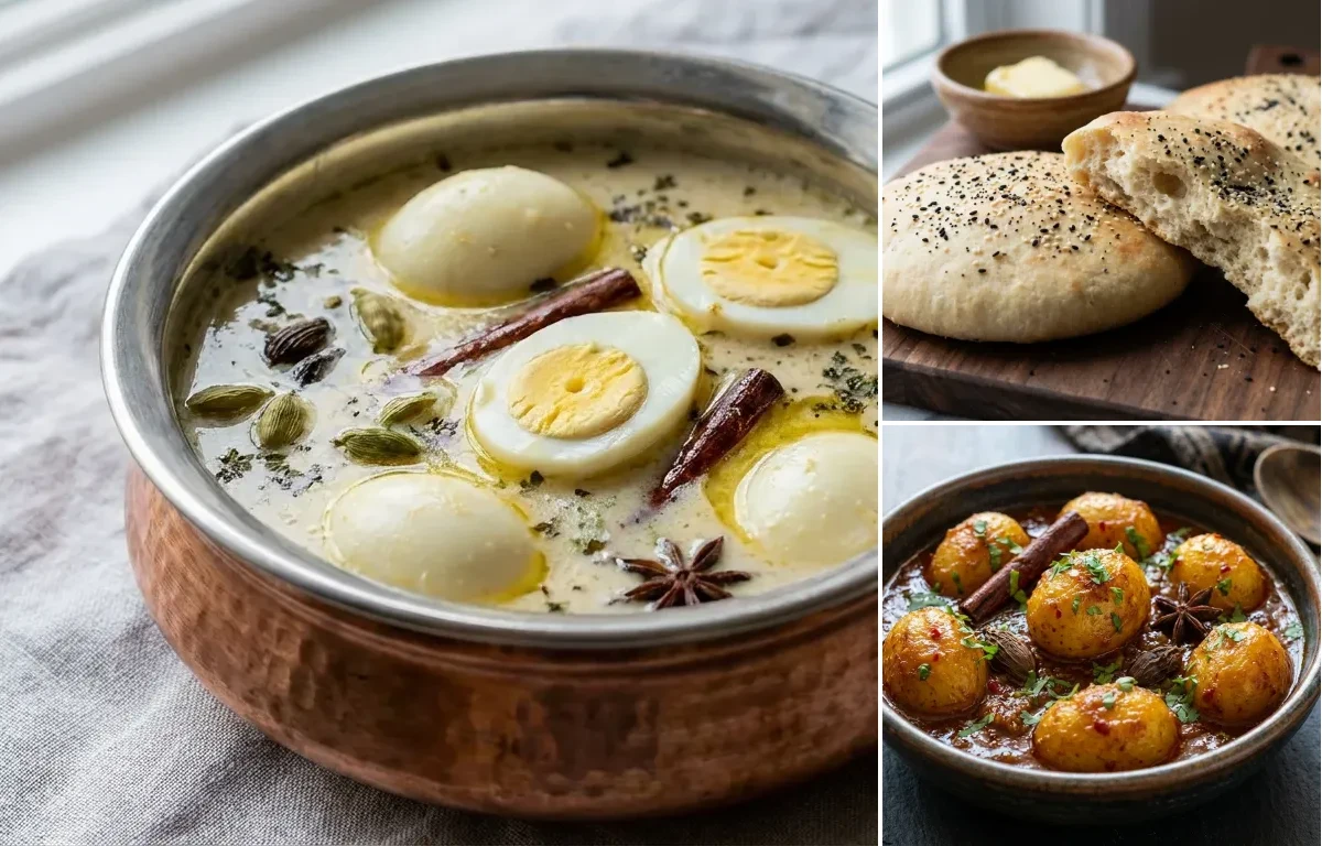 Anda Yakhni with Lavasa Bread and Kashmiri Dum Aloo