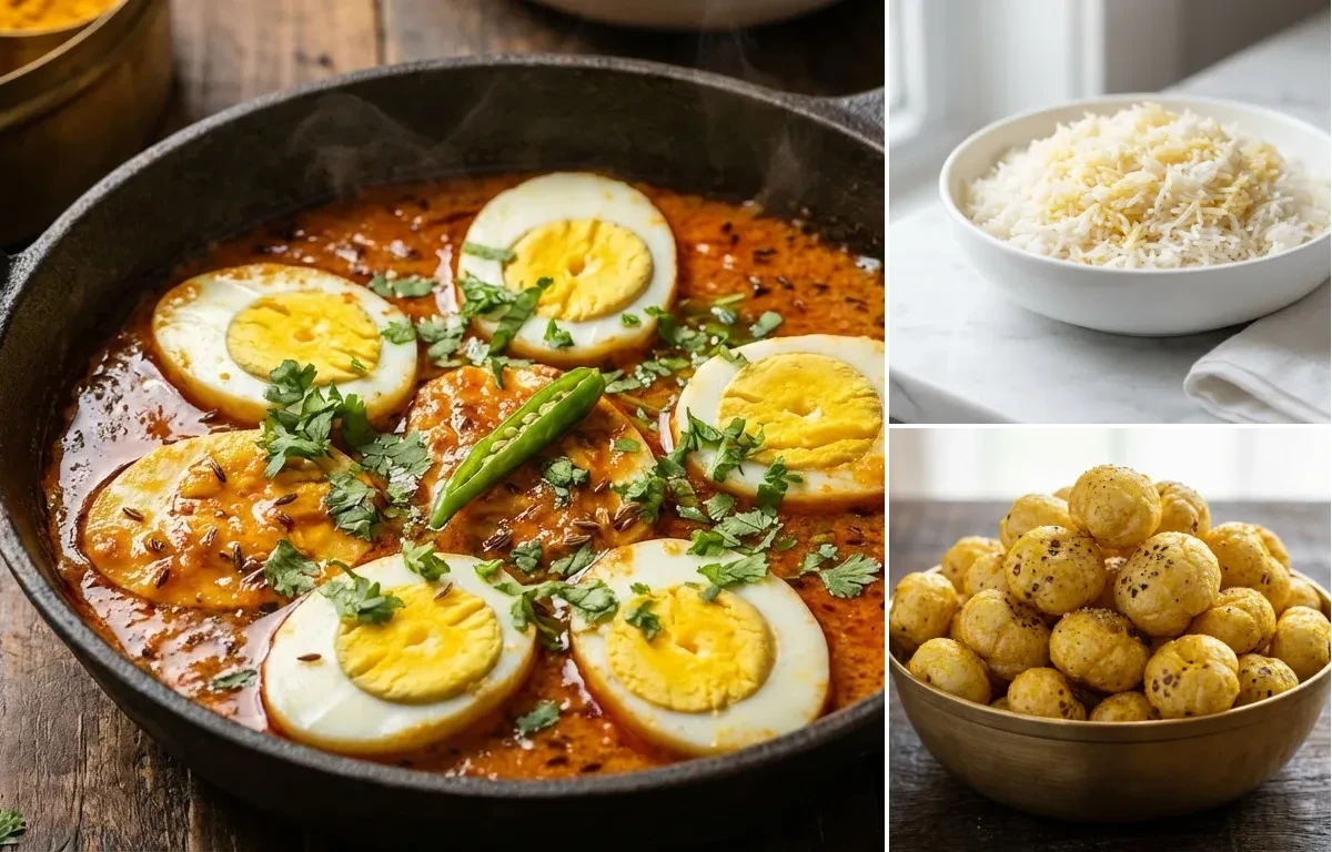 Ande ka Jhol with Steamed Basmati Rice and Roasted Makhana