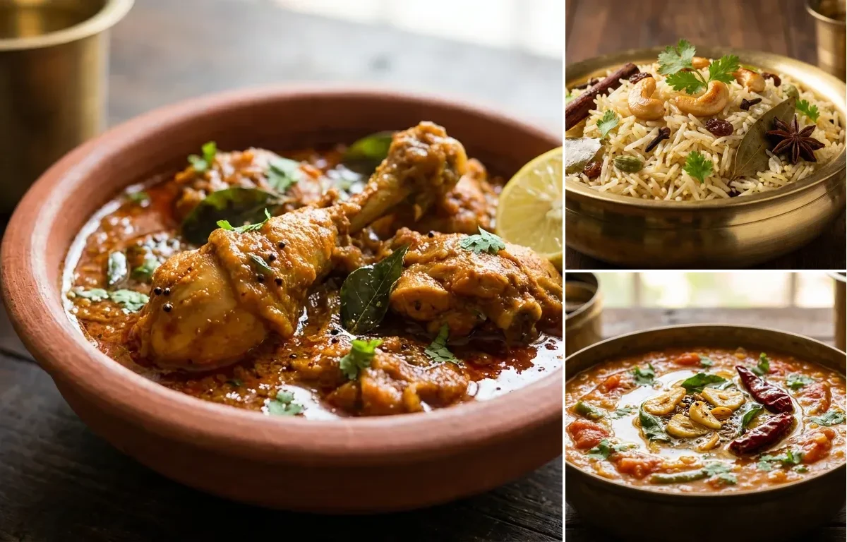 Andhra Chicken Curry with Ghee Rice and Tomato Pappu