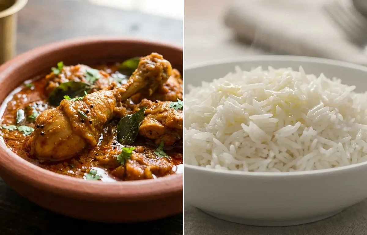 Andhra Chicken Curry with Steamed Basmati Rice