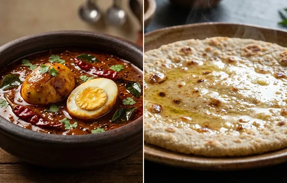 Andhra Egg Pulusu with Jonna Rotte
