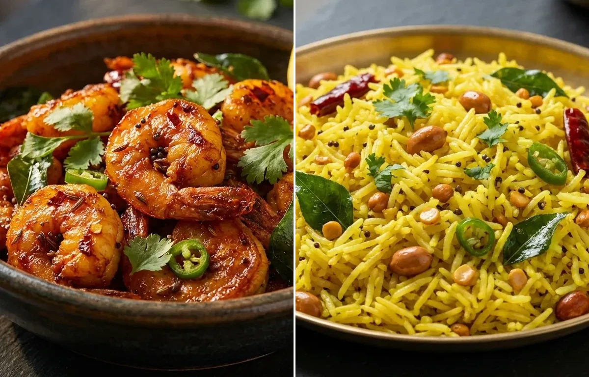 Andhra Prawn Fry with Lemon Rice