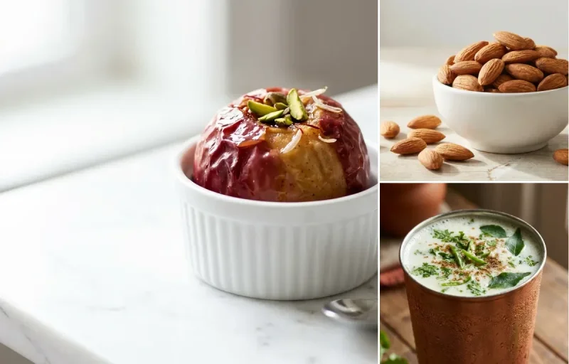 Apple with Handful of Almonds with Chaas
