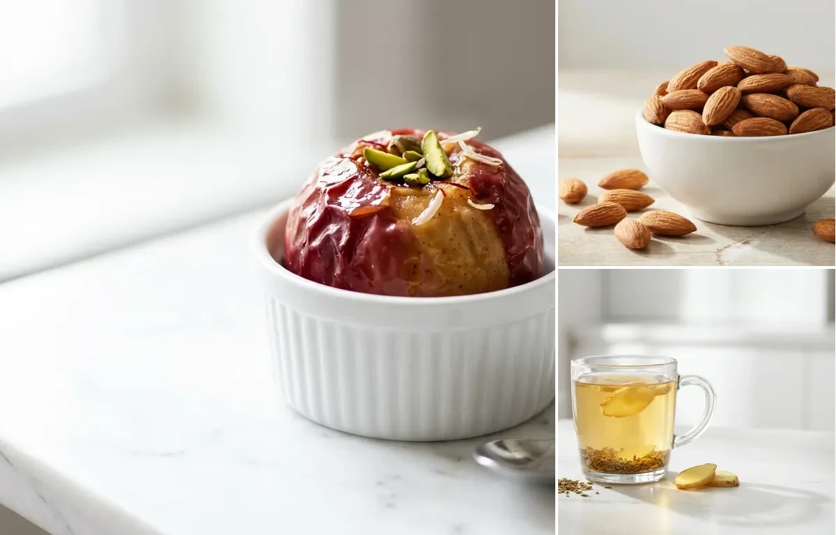 Apple with Handful of Almonds with Fennel Tea