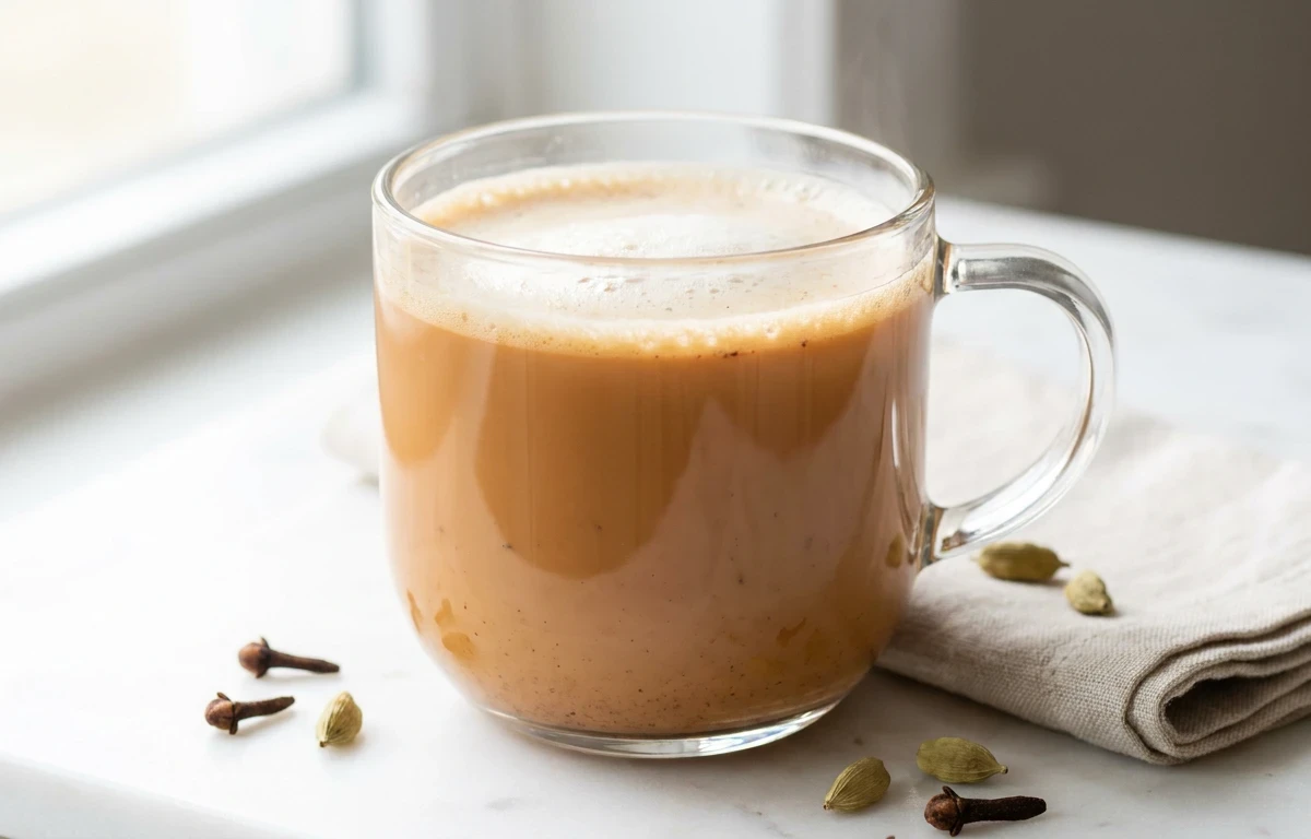 Apple with Handful of Almonds with Masala Chai
