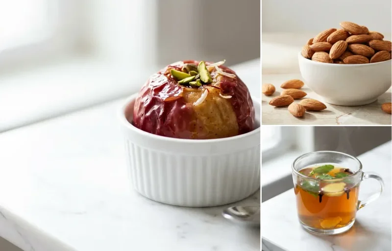 Apple with Handful of Almonds with Tulsi Tea