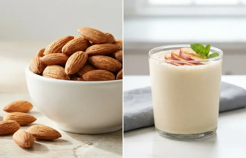 Apple with Handful of Almonds with Whey Shake
