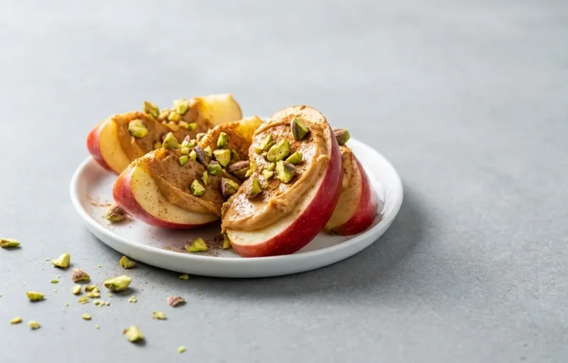 Apple with Peanut Butter and Pistachios