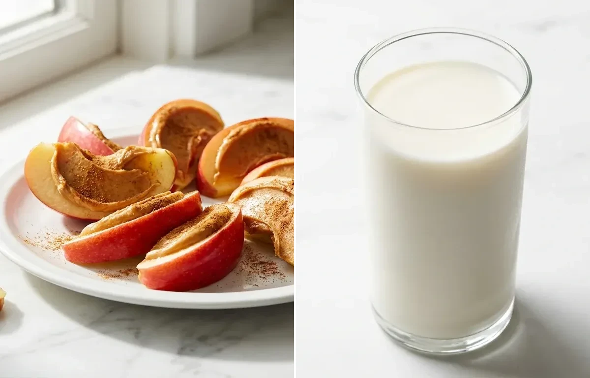 Apple with Peanut Butter with Glass of Milk